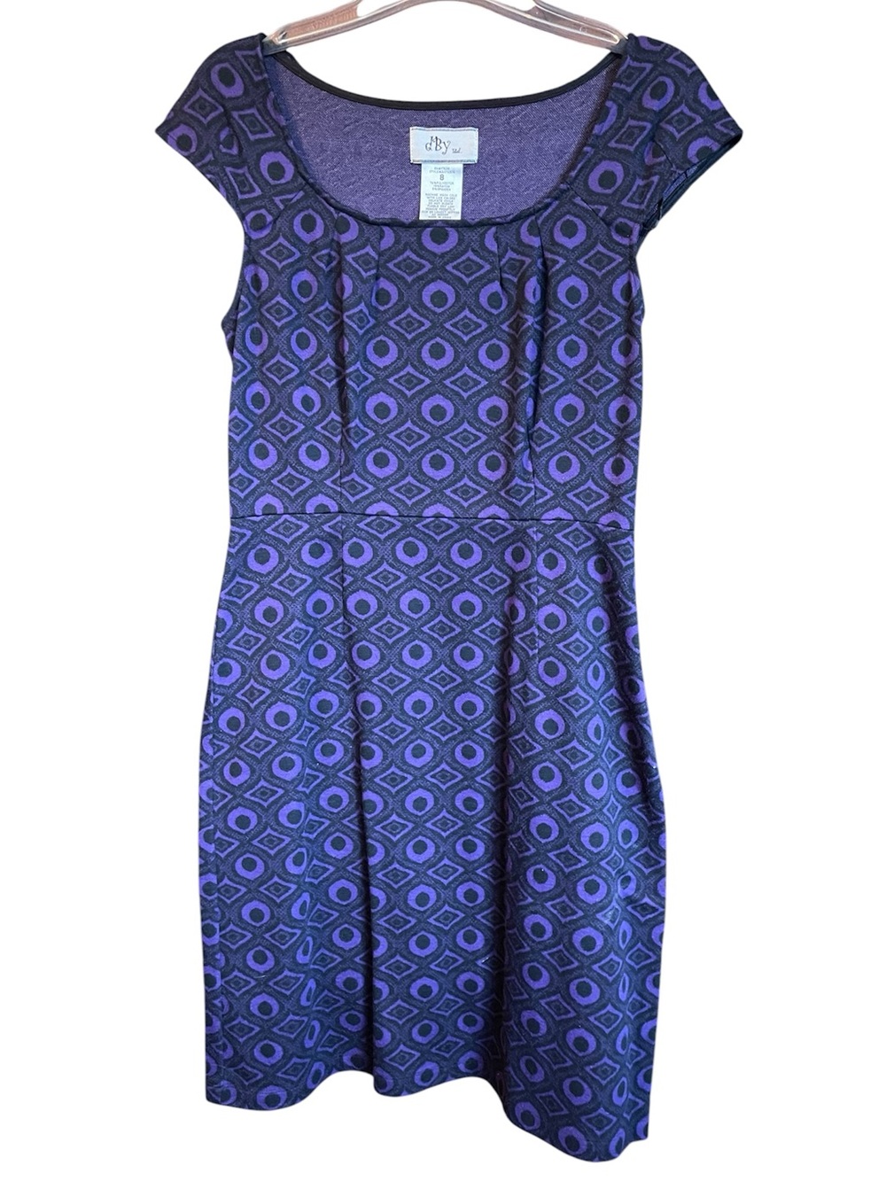 dBy Ltd. Purple Patterned Cap-Sleeve Geometric print Dress Sz 8
